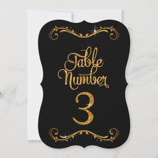 Fancy script Glitter Table Number 3 Recepties Kaart (Voorkant)