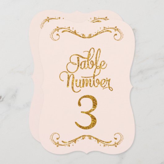 Fancy script Glitter Table Number 3 Weddenschappen Kaart (Voorkant / Achterkant)