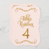 Fancy script Glitter Table Number 4 Weddenschappen Kaart (Voorkant / Achterkant)