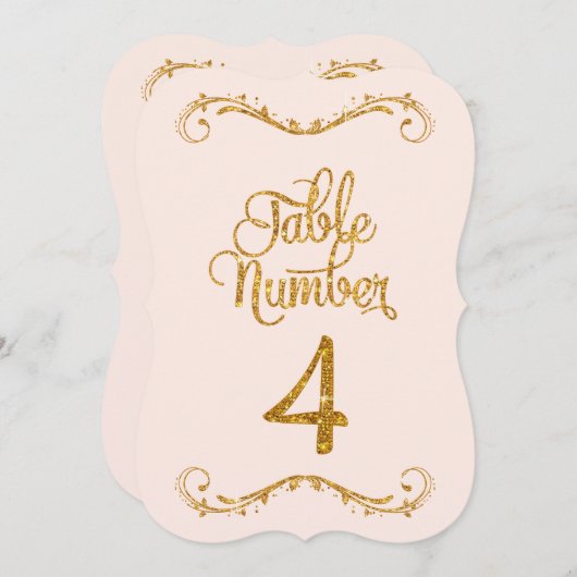 Fancy script Glitter Table Number 4 Weddenschappen Kaart (Voorkant / Achterkant)
