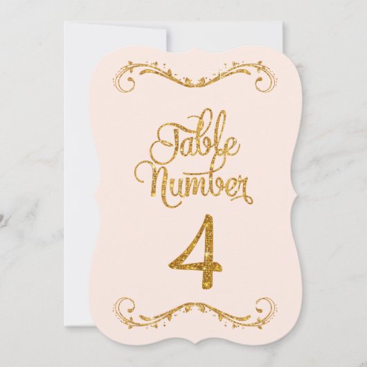 Fancy script Glitter Table Number 4 Weddenschappen Kaart (Voorkant)