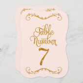 Fancy script Glitter Table Number 7 Weddenschappen Kaart (Voorkant / Achterkant)