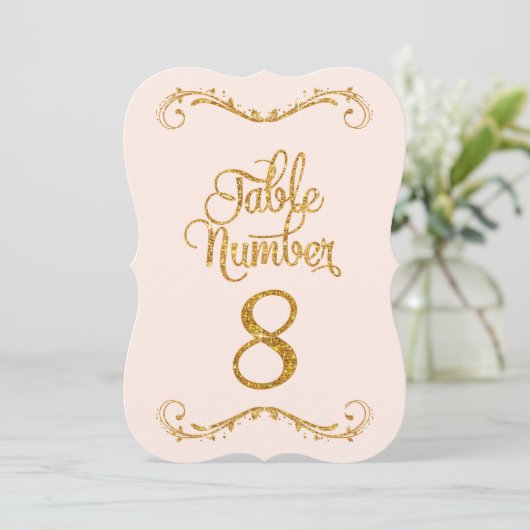 Fancy script Glitter Table Number 8 Weddenschappen Kaart (Staand voorkant)