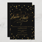 Fancy Script Gold Confetti Mariage Save The Date (Devant / Derrière)