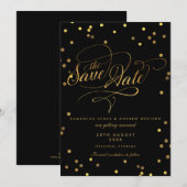 Fancy Script Gold Confettis Mariage Save The Date (Devant / Derrière)