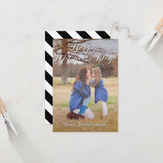 Fancy Script Joyeux Carte photo de la fête des mèr (Devant/Arrière en situation)