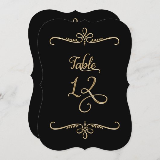 Fancy Script Lettering Tabel nummer 12 Recepties Kaart (Voorkant / Achterkant)