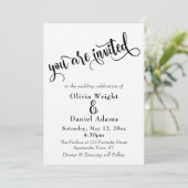 Fancy Script Letters Zwart & Wit Trouwen Kaart (Staand voorkant)