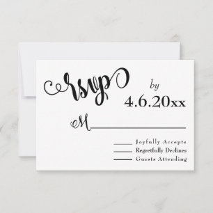 Fancy Script Letters Zwart & Witte Trouw RSVP Kaartje