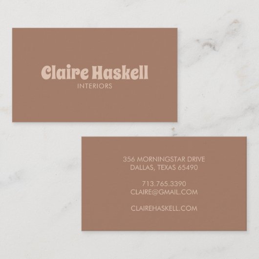Fancy script Mocha Mousse Tan Beige Chic Minimal Visitekaartje (Voorkant / Achterkant)