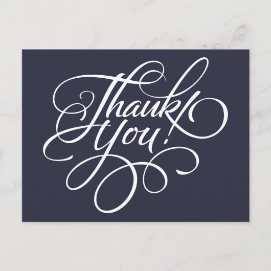 Fancy Script Navy Blue Thank You Card Briefkaart (Voorkant)