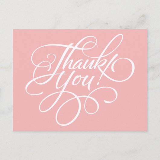 Fancy Script Powder Pink Thank You Card Briefkaart (Voorkant)
