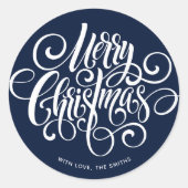 Fancy script "pretkerst" op maat ronde sticker (Voorkant)