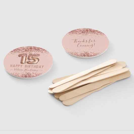 Fancy script roze glitter Happy 15th Birthday Handwaaier (Niet-gemonteerd)