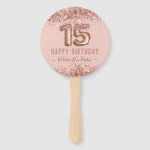 Fancy script roze glitter Happy 15th Birthday Handwaaier (Voorkant)