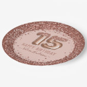 Fancy script roze glitter Happy 15th Birthday Papieren Bordje (Gekanteld)