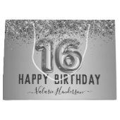 Fancy script roze glitter Happy 16th Birthday Groot Cadeauzakje (Voorkant)