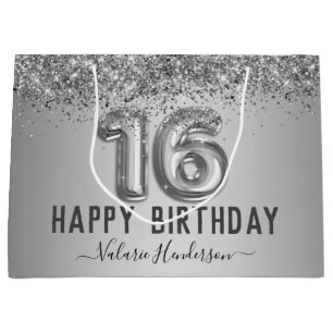 Fancy script roze glitter Happy 16th Birthday Groot Cadeauzakje