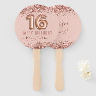 Fancy script roze glitter Happy 16th Birthday Handwaaier