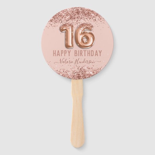 Fancy script roze glitter Happy 16th Birthday Handwaaier (Voorkant)