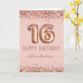 Fancy script roze glitter Happy 16th Birthday Kaart (Gele Bloem)