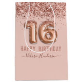 Fancy script roze glitter Happy 16th Birthday Medium Cadeauzakje (Voorkant)
