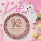 Fancy script roze glitter Happy 16th Birthday Papieren Bordje (Feest)