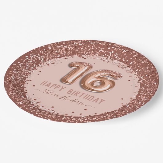 Fancy script roze glitter Happy 16th Birthday Papieren Bordje (Gekanteld)