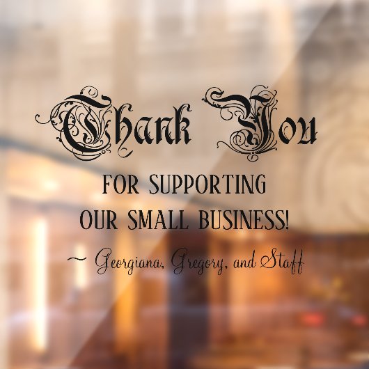 Fancy Script Small Business Support "Hartelijk dan Raamsticker (Vel 2)