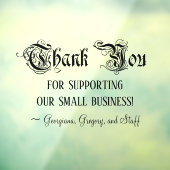 Fancy Script Small Business Support "Hartelijk dan Raamsticker (Vel 3)