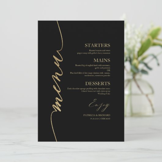 Fancy Script Wedding Menu Card voor Bord (Staand voorkant)