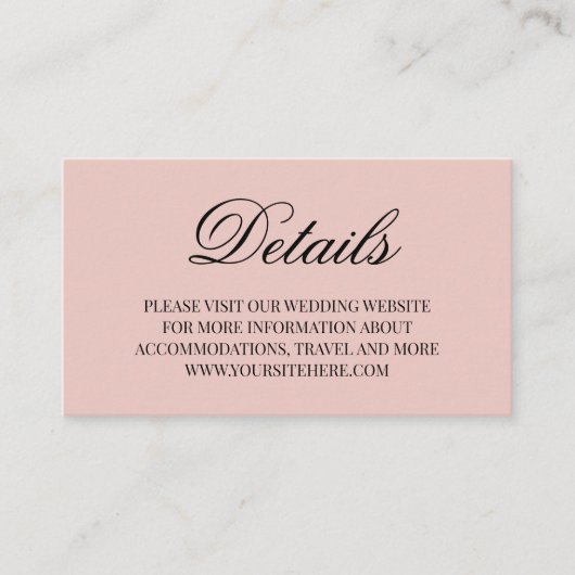 Fancy scriptkalligrafie bruiloft - details onduide informatiekaartje (Voorkant)