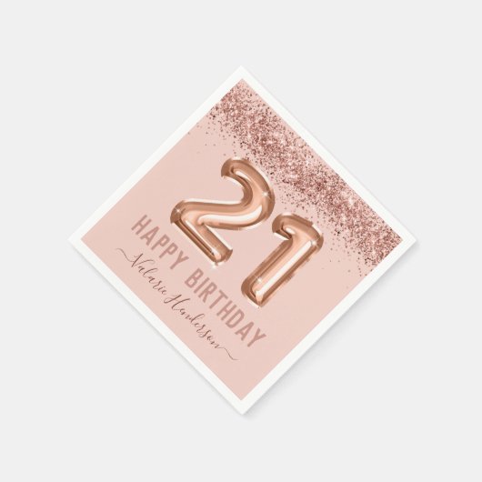 Fancy scriptroze glitter Happy 21st verjaardag Servet (Hoek)