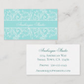 Fancy Scrollwork Blanc sur Carte de visite bleu (Devant / Derrière)