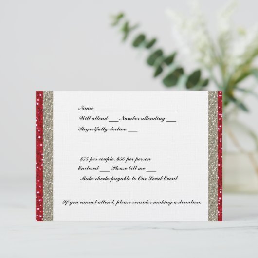 Fancy Silver- en Red Event RSVP Kaartje (Staand voorkant)