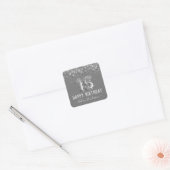 Fancy Silver Glitter Happy 15th Birthday Vierkante Sticker (Envelop)