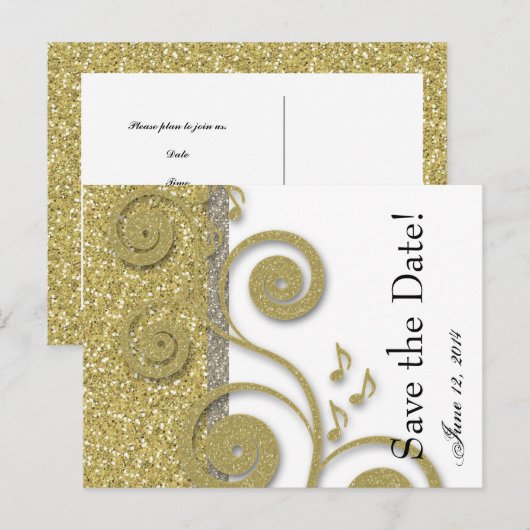 Fancy Silver Gold Save the Date Aankondigingskaart (Voorkant / Achterkant)