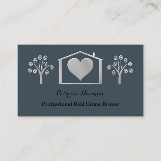 Fancy Silver Heart Slate Carte de visite immobilie (Devant)