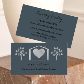 Fancy Silver Heart Slate Carte de visite immobilie