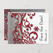 Fancy Silver Red Glitter Save the Date Aankondigingskaart (Voorkant / Achterkant)