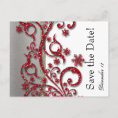 Fancy Silver Red Glitter Save the Date Aankondigingskaart (Voorkant)