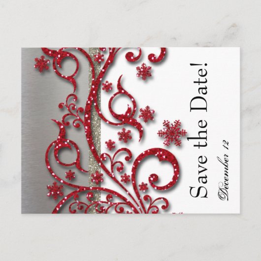 Fancy Silver Red Glitter Save the Date Aankondigingskaart (Voorkant)