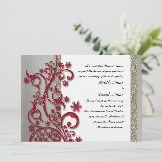 Fancy Silver Red Winter Weddenschap Kaart (Staand voorkant)