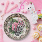Fancy Skelet Hand met Rozen  Halloween Papieren Bordje (Feest)