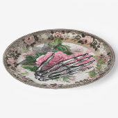 Fancy Skelet Hand met Rozen  Halloween Papieren Bordje (Gekanteld)