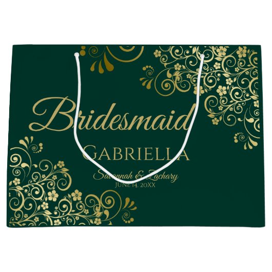 Fancy Smaragd Groen & Goud Elegant Bruidsmeisje Groot Cadeauzakje (Voorkant)