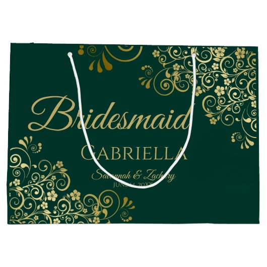 Fancy Smaragd Groen & Goud Elegant Bruidsmeisje Groot Cadeauzakje (Achterkant)