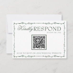 Fancy Smaragdgroene Takken Boho QR Code Bruiloft RSVP Kaartje