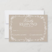 Fancy Soft Taupe Floral Boho Mariage RSVP (Devant)
