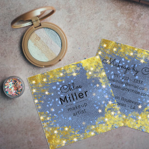 Fancy Starry Glittery Blue en Gold Makeup Artist Vierkante Visitekaartje